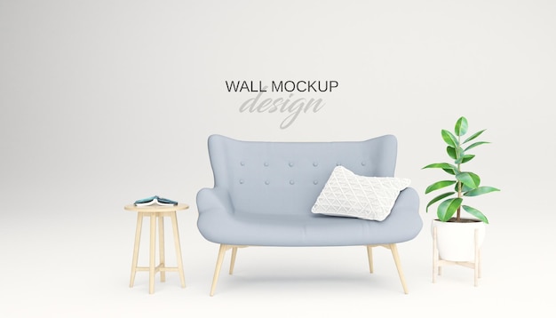 Maqueta de pared con decoración de sofá