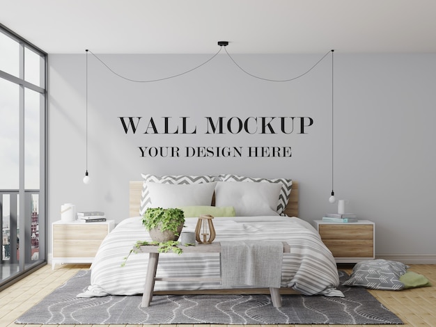 Maqueta de pared de dormitorio acogedor y moderno
