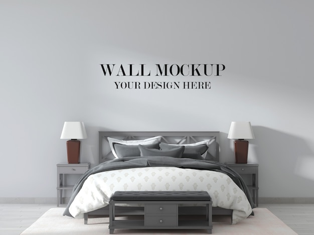 Maqueta de pared de dormitorio de diseño rústico con muebles de color gris
