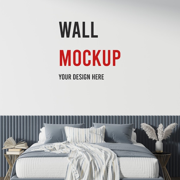 Maqueta de pared de dormitorio simple y elegante en 3d