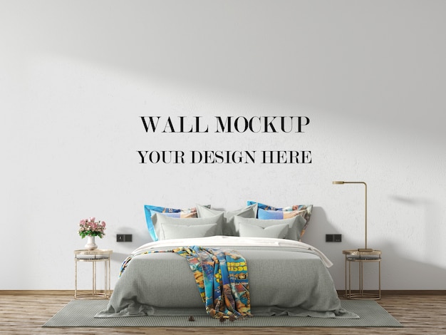 Maqueta de pared de dormitorio tipo loft con muebles.