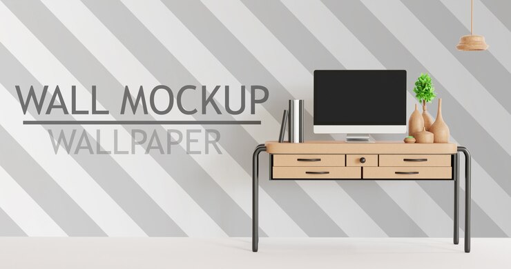 Maqueta de pared con escritorio, vista frontal