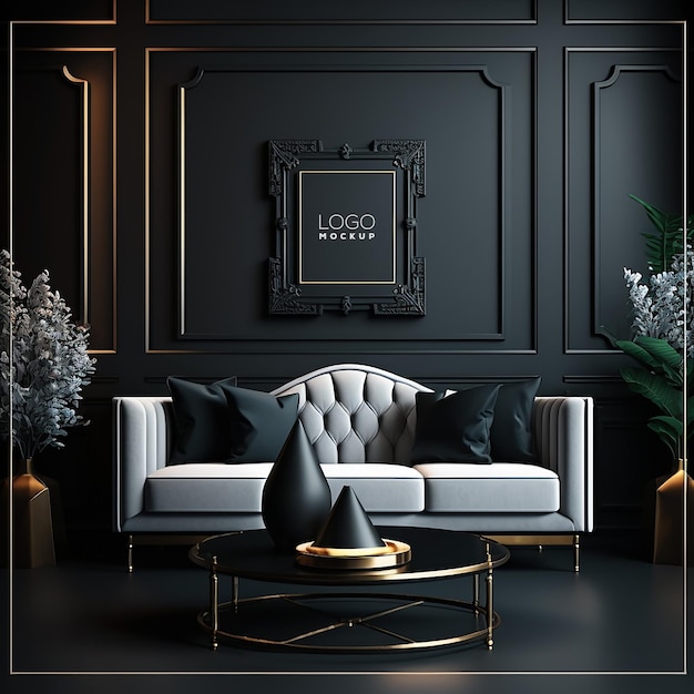 PSD maqueta de pared negra maqueta de interior de pared negra maqueta de lujo realista