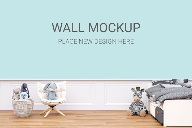 Maqueta de pared personalizable de dormitorio para niños Ilustración renderizada en 3d