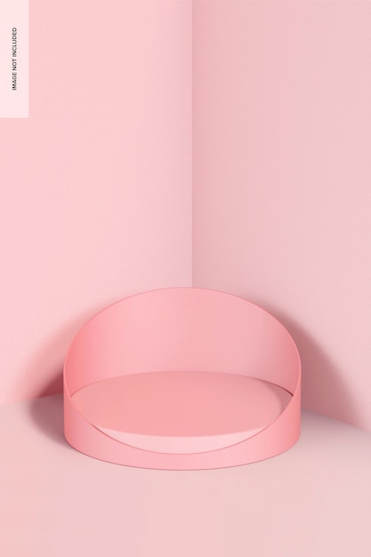 PSD maqueta de pedestal rosa con fondo redondo, vista frontal 02