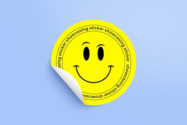 Maqueta de pegatina amarilla sonriente de PSD con esquina pelada