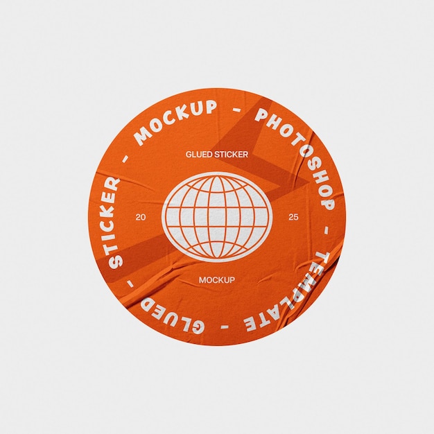 Maqueta de pegatina redonda naranja con globo y texto de plantilla de Photoshop