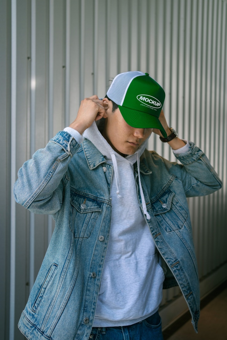PSD maqueta de persona con gorra de camionero