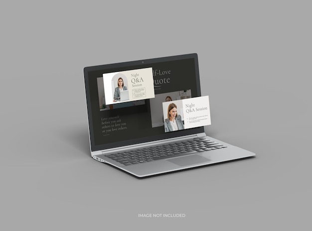 Maqueta personalizable de computadora portátil con pantallas intercambiables emergentes 3D Render