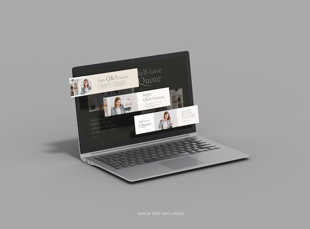 Maqueta personalizable de computadora portátil con pantallas intercambiables emergentes 3D Render