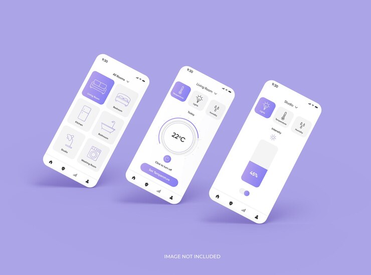 Maqueta personalizable con pantallas de teléfonos móviles separadas para la representación 3d de la presentación de la aplicación ui ux