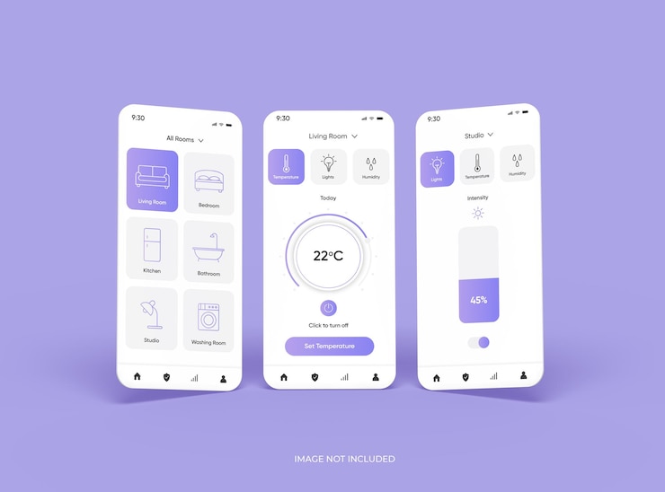 PSD maqueta personalizable con pantallas de teléfonos móviles separadas para la representación 3d de la presentación de la aplicación ui ux