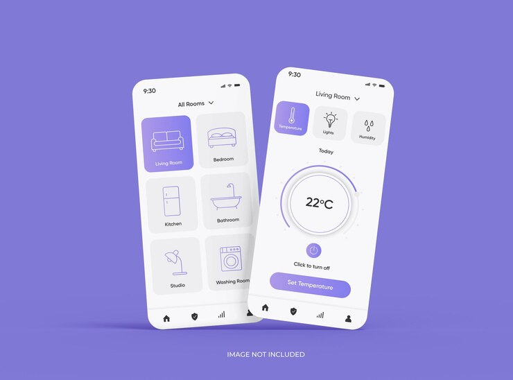 Maqueta personalizable con pantallas de teléfonos móviles separadas para la representación 3d de la presentación de la aplicación ui ux