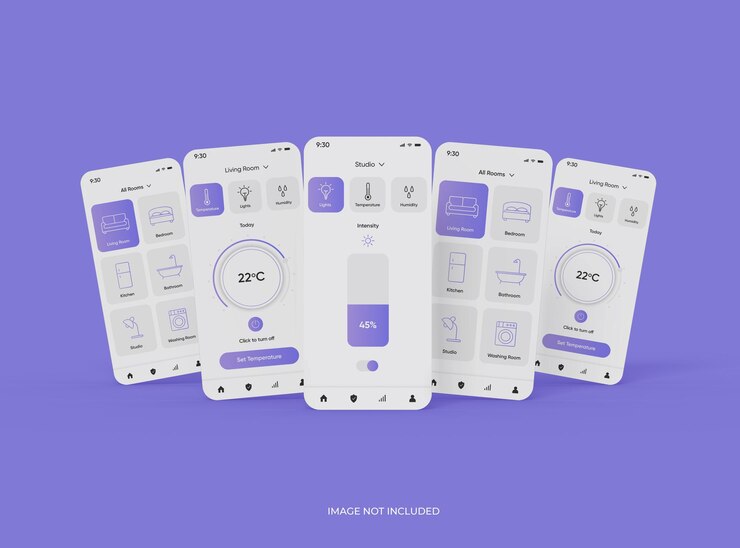 Maqueta personalizable con pantallas de teléfonos móviles separadas para la representación 3d de la presentación de la aplicación ui ux