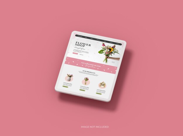 Maqueta personalizable de tableta blanca sin marca con diseño de pantalla cambiable para UIUX Product Showcase3D Render