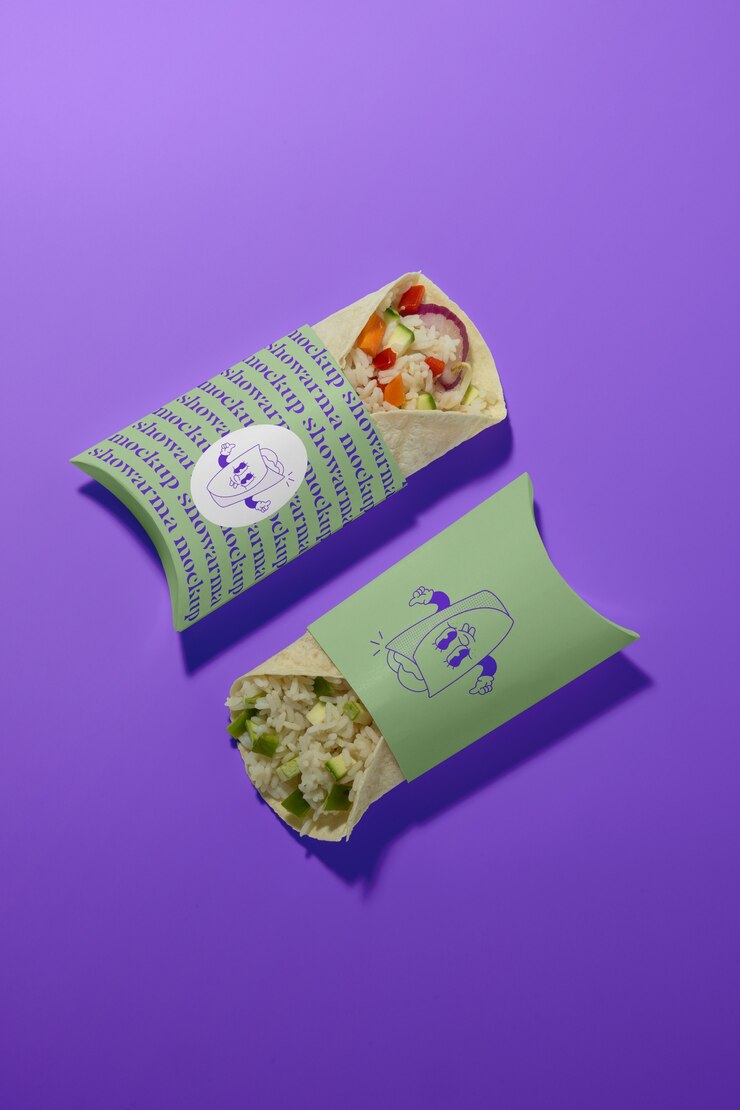 PSD maqueta plana de empaque de shawarma