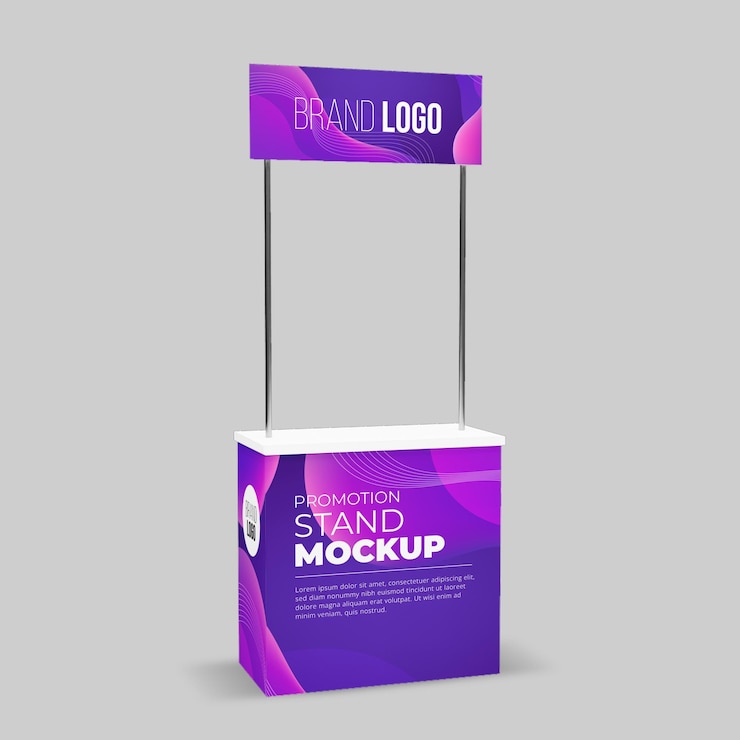 PSD maqueta de plantilla de promoción de stand en 3d rendering en 3d