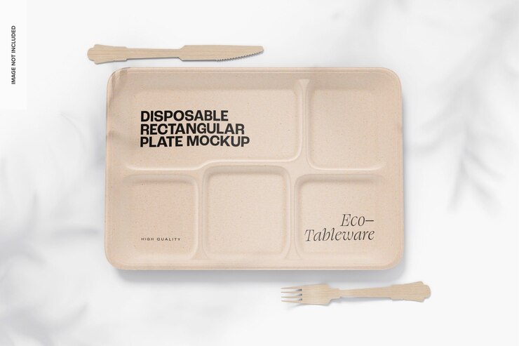 PSD maqueta de plato rectangular desechable, vista superior