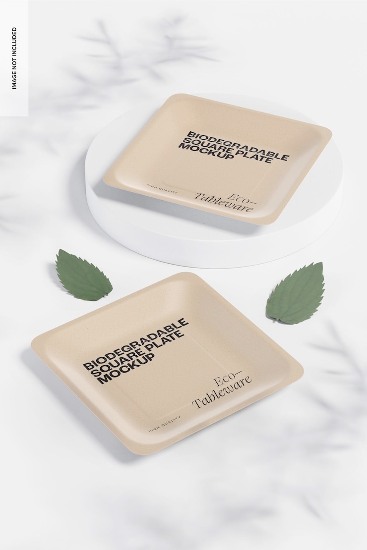 PSD maqueta de platos cuadrados biodegradables