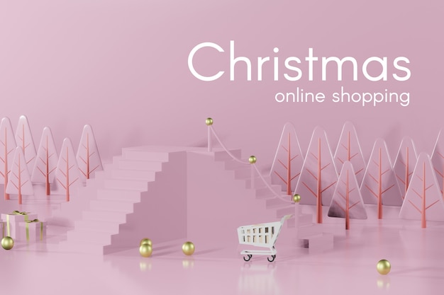Maqueta de podio de Navidad de renderizado 3D para colocación de productos