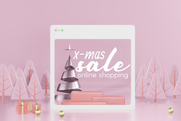 Maqueta de podio de Navidad de renderizado 3D para colocación de productos