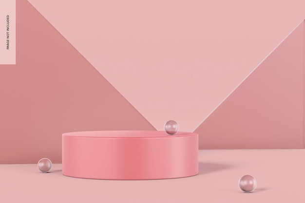 Maqueta de podio rosa con fondo de triángulo esmerilado, vista frontal
