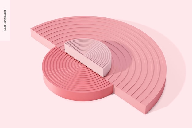 PSD maqueta de podio rosa semicircular, vista de ángulo alto