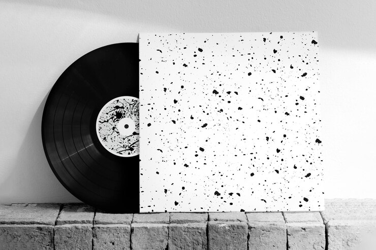 PSD maqueta de portada de disco de vinilo con patrón de pincel de tinta