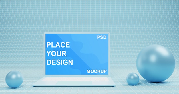 Maqueta de portátil en superficie abstracta azul