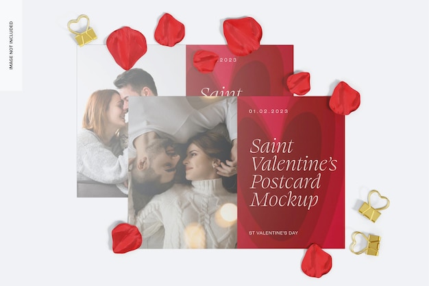 Maqueta de postal de san valentín, vista superior