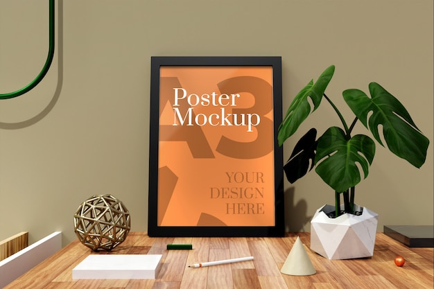 Maqueta de póster a3 y marcos de fotos