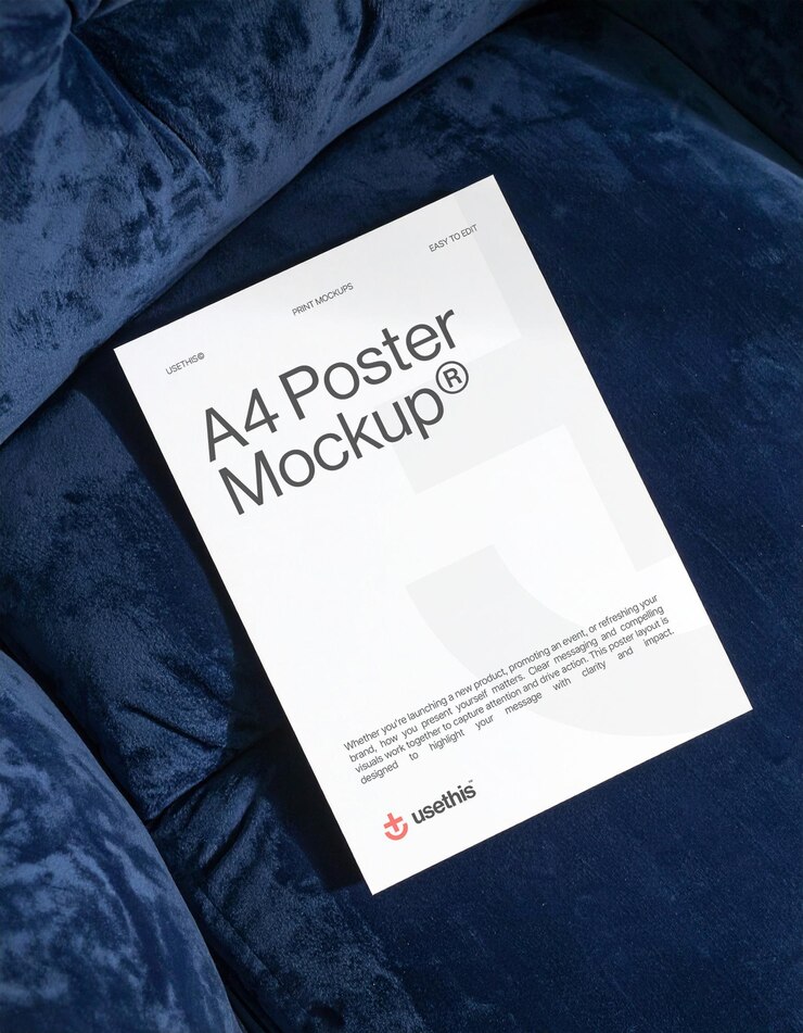 Maqueta de póster A4 en terciopelo azul