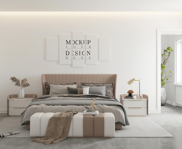 maqueta de póster en diseño de dormitorio minimalista moderno