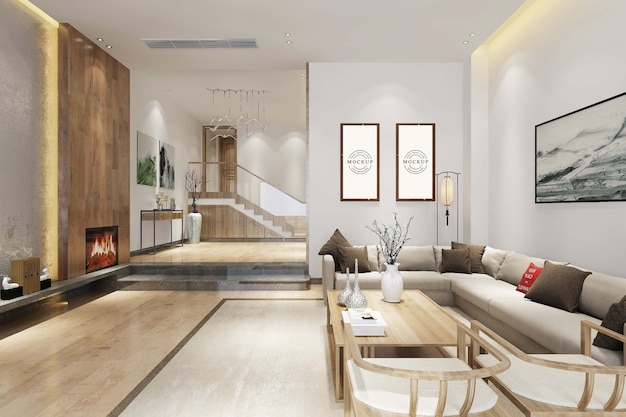 Maqueta de póster de marco con interior de habitación