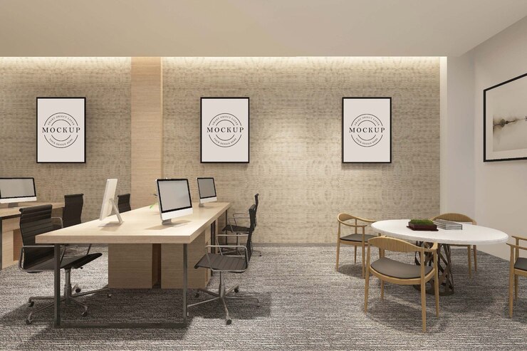 PSD maqueta de póster de marco con interior de habitación