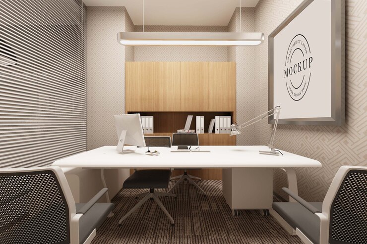 PSD maqueta de póster de marco con interior de habitación