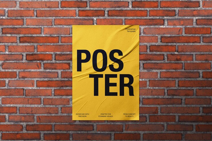 Maqueta de póster en una pared de ladrillo