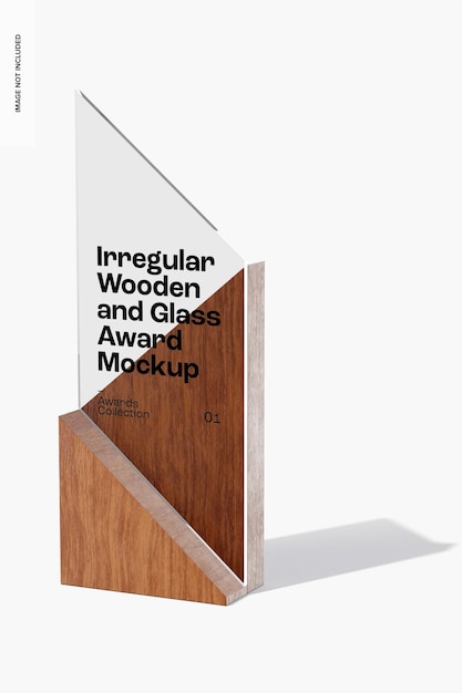 PSD maqueta de premio irregular de madera y vidrio, vista derecha