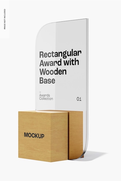 Maqueta de Premio Rectangular con Base de Madera, Vista Derecha