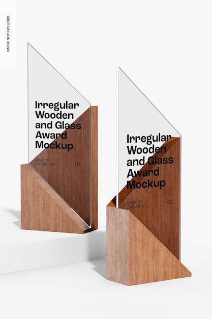 Maqueta de premios irregulares de madera y vidrio, perspectiva