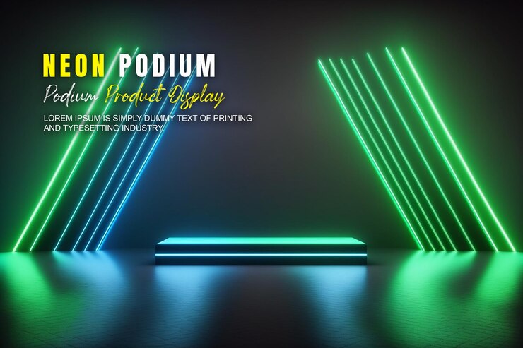 PSD maqueta de presentación de producto con escena de luz de neón dispaly de producto