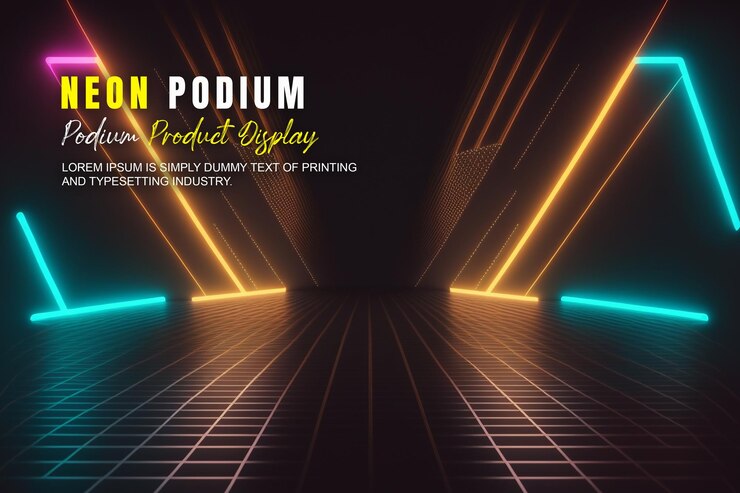 PSD maqueta de presentación de producto con escena de luz de neón dispaly de producto