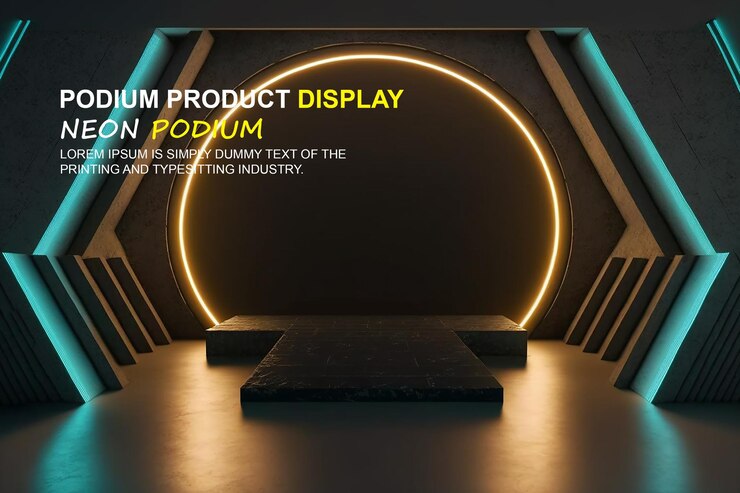 PSD maqueta de presentación de producto con escena de luz de neón dispaly de producto