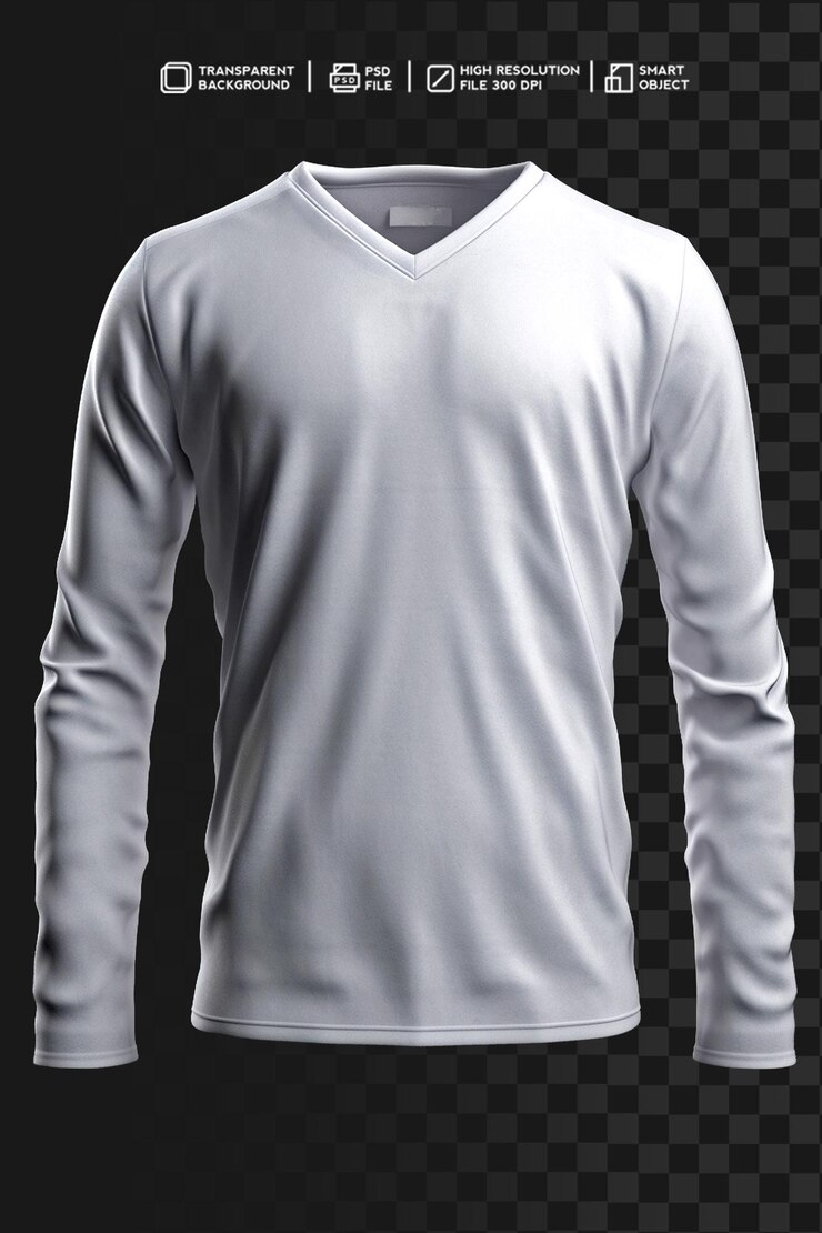PSD maqueta profesional de camisa con cuello en v de manga larga psd sobre fondo transparente