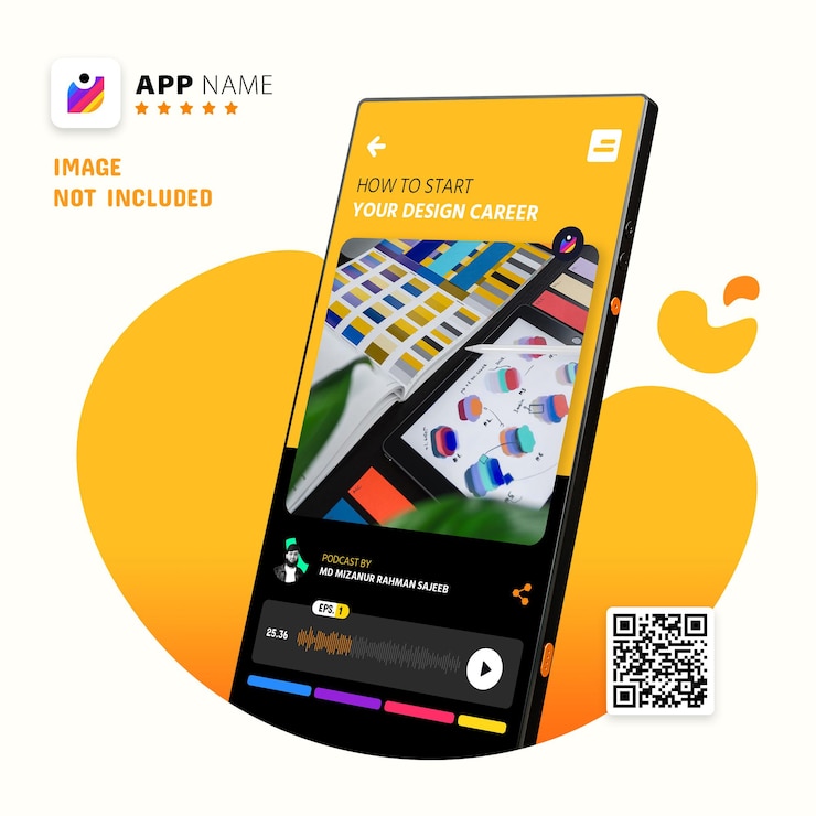 PSD maqueta de promoción de aplicaciones para teléfonos inteligentes, maqueta de logotipo con código qr de escaneo