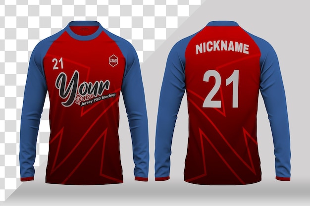 Maqueta de PSD de camiseta de fútbol de manga larga con cuello redondo