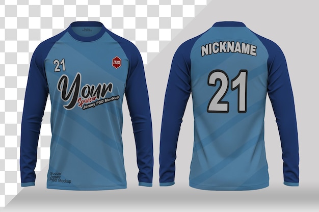 Maqueta de PSD de camiseta de fútbol de manga larga con cuello redondo