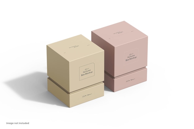 Maqueta PSD de empaque de caja de perfume personalizada con botella