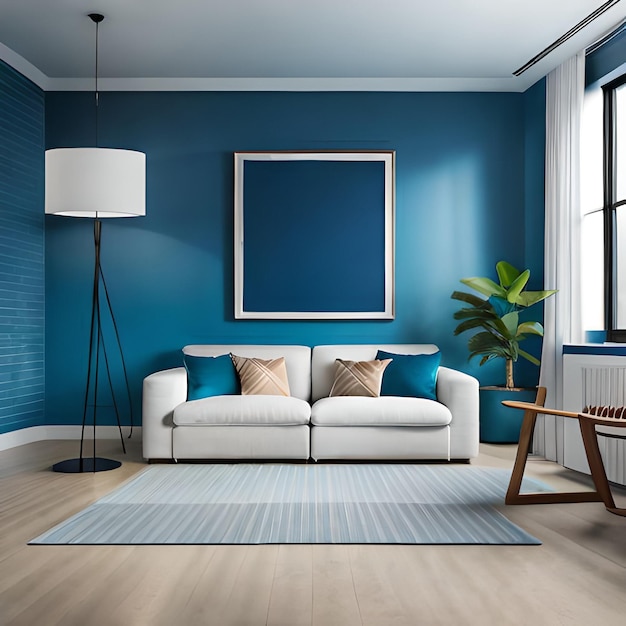 PSD maqueta psd maqueta de marco de sala de estar azul moderna