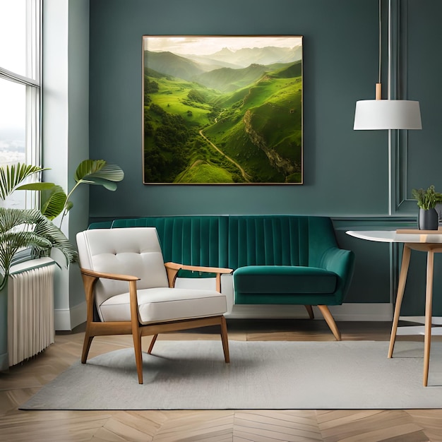Maqueta psd maqueta de marco de sala de estar verde moderna